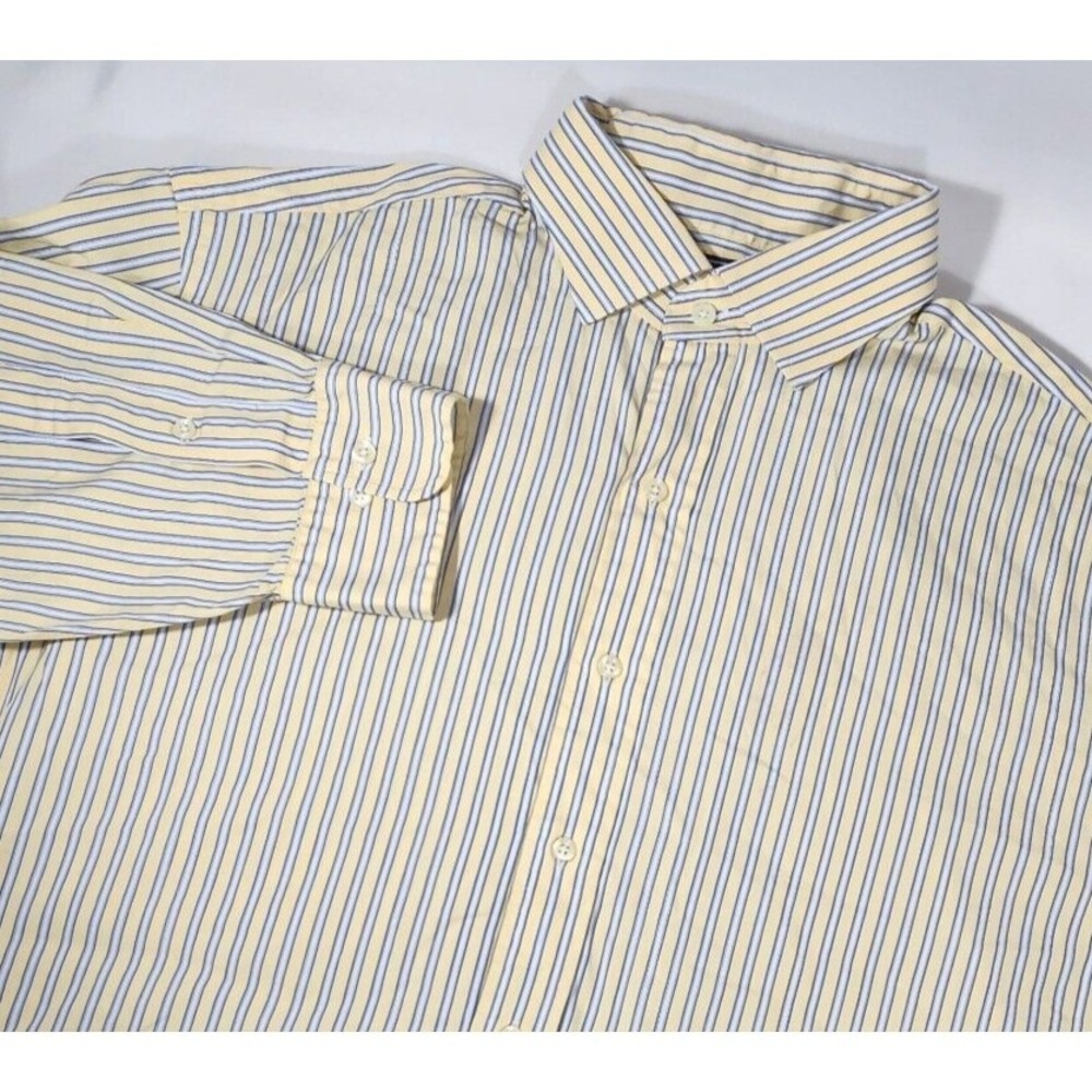 Polo Ralph Lauren Regent Classic Fit Striped Shirt Yellow Blue Mens 17.5 32/33